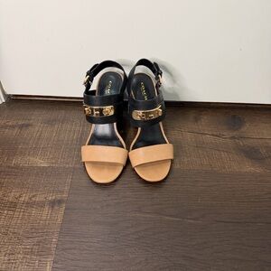 Coach Dennis Black and Tan Heels with Gold Details